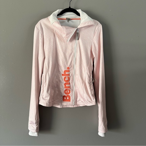 Bench Athletic Zip Up Jacket | White +‎ Coral - Picture 1 of 12